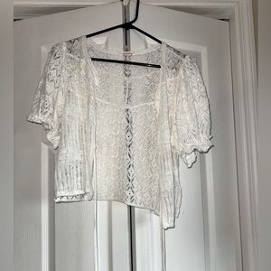 Free People Lucie Cropped Tie Front Sweater in Ivory Size S EUC